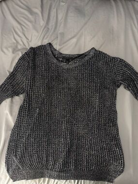 Lane Bryant Black & Silver Metallic Scoop Sweater